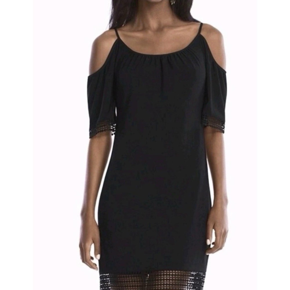 White House Black Market Cold Shoulder Mini Dress Size Medium Petite Black